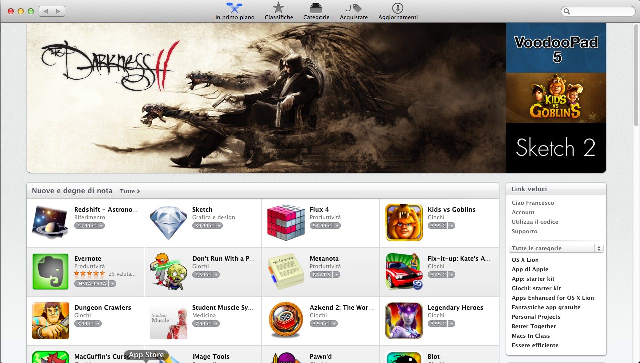 Interfaccia Mac AppStore